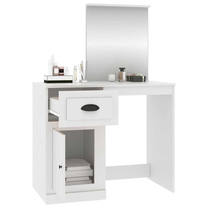 vidaXL Dressing Table with Mirror White 90x50x132.5 cm Engineered Wood