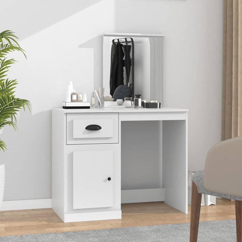 vidaXL Dressing Table with Mirror White 90x50x132.5 cm Engineered Wood