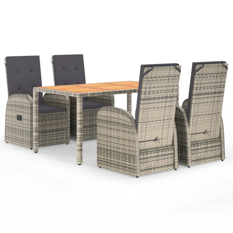 vidaXL 5 Piece Garden Dining Set with Cushions Grey Poly Rattan