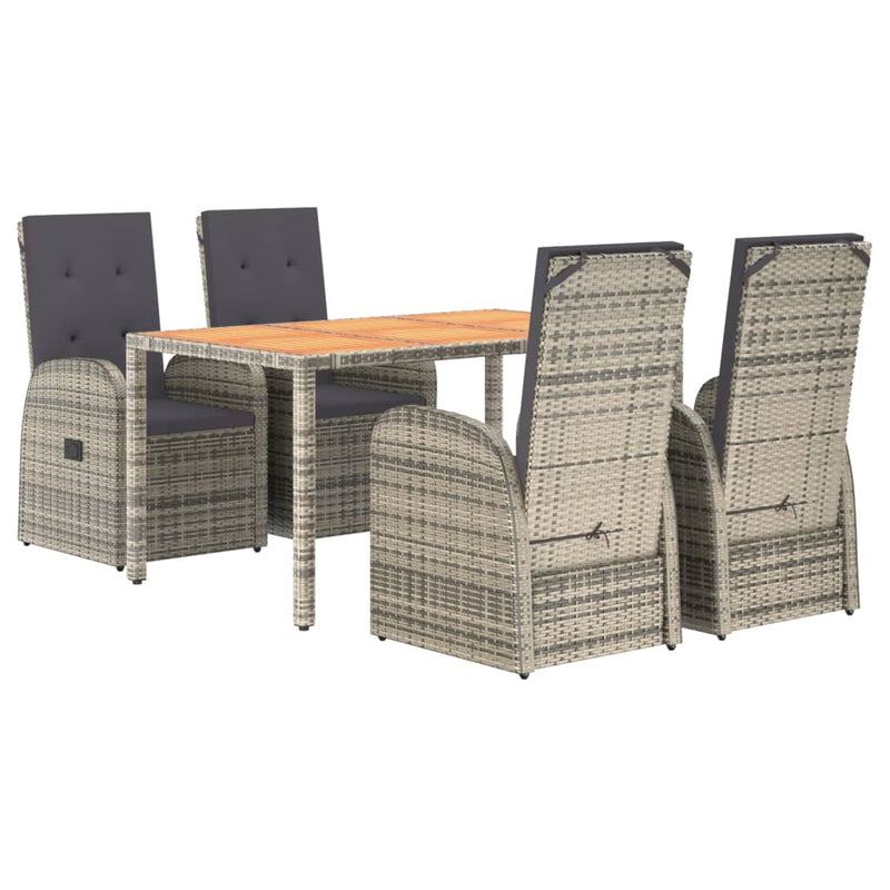 vidaXL 5 Piece Garden Dining Set with Cushions Grey Poly Rattan