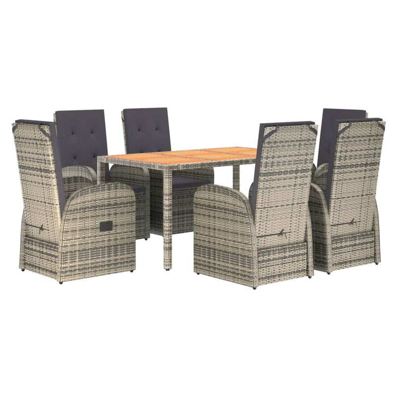 vidaXL 7 Piece Garden Dining Set with Cushions Grey Poly Rattan