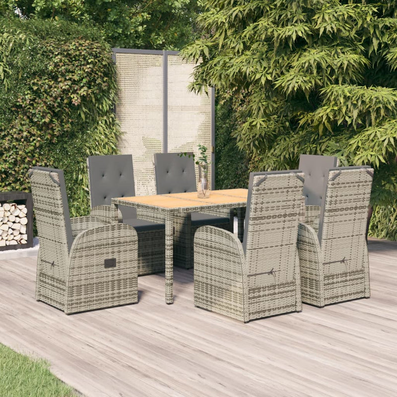 vidaXL 7 Piece Garden Dining Set with Cushions Grey Poly Rattan