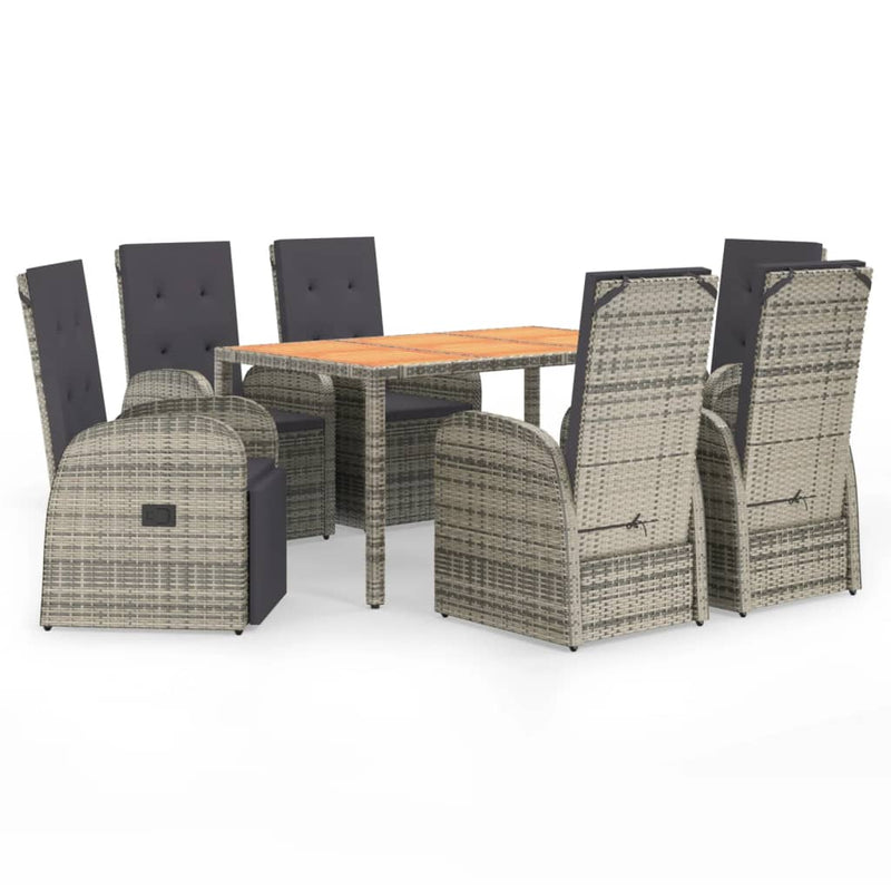 vidaXL 7 Piece Garden Dining Set with Cushions Grey Poly Rattan