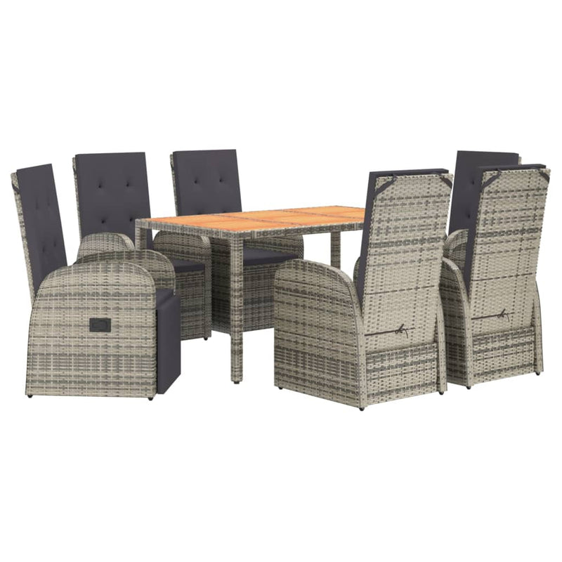 vidaXL 7 Piece Garden Dining Set with Cushions Grey Poly Rattan