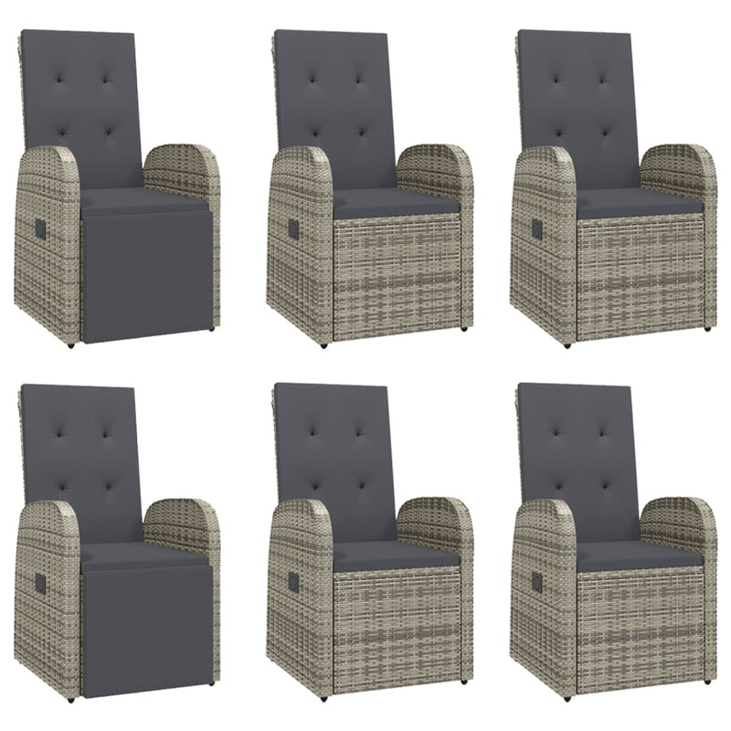 vidaXL 7 Piece Garden Dining Set with Cushions Grey Poly Rattan