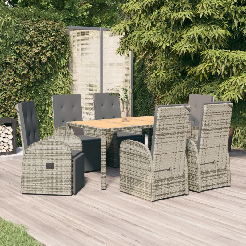 vidaXL 7 Piece Garden Dining Set with Cushions Grey Poly Rattan