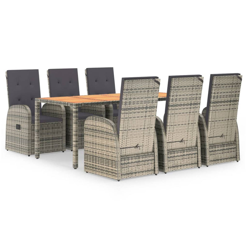 vidaXL 7 Piece Garden Dining Set with Cushions Grey Poly Rattan