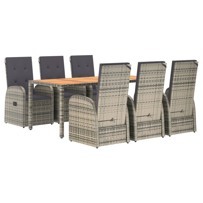 vidaXL 7 Piece Garden Dining Set with Cushions Grey Poly Rattan