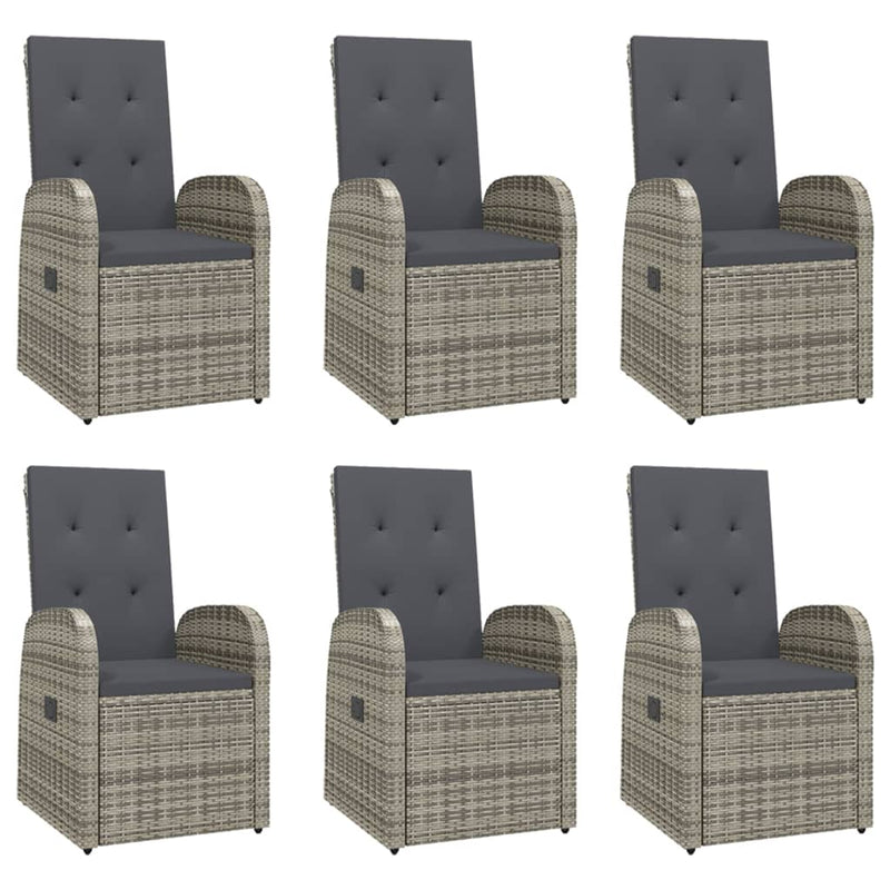 vidaXL 7 Piece Garden Dining Set with Cushions Grey Poly Rattan