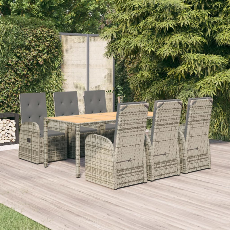 vidaXL 7 Piece Garden Dining Set with Cushions Grey Poly Rattan