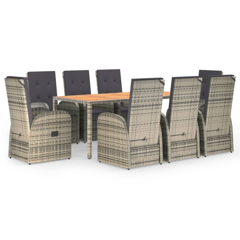 vidaXL 9 Piece Garden Dining Set with Cushions Grey Poly Rattan