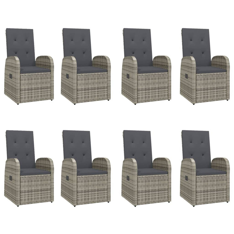 vidaXL 9 Piece Garden Dining Set with Cushions Grey Poly Rattan