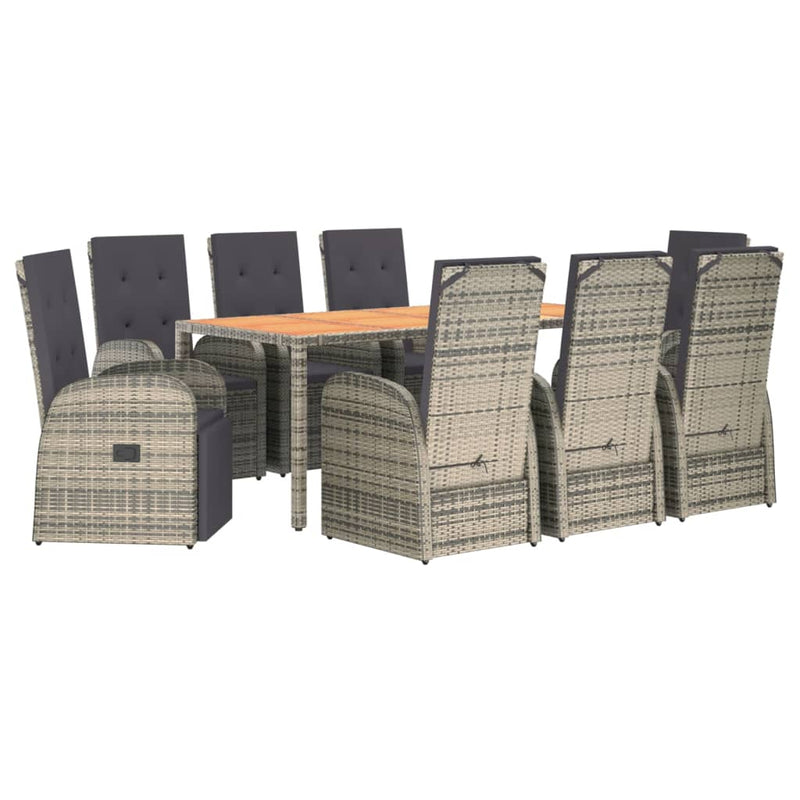 vidaXL 9 Piece Garden Dining Set with Cushions Grey Poly Rattan