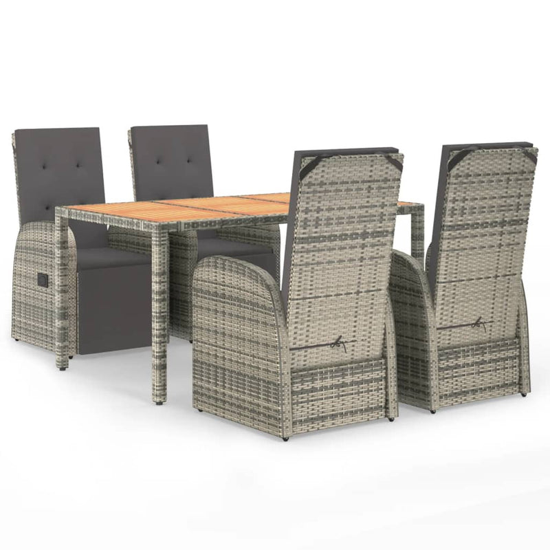 vidaXL 5 Piece Garden Dining Set with Cushions Grey Poly Rattan