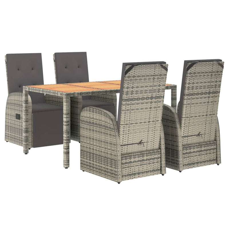 vidaXL 5 Piece Garden Dining Set with Cushions Grey Poly Rattan