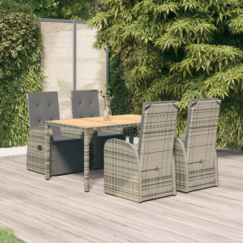vidaXL 5 Piece Garden Dining Set with Cushions Grey Poly Rattan