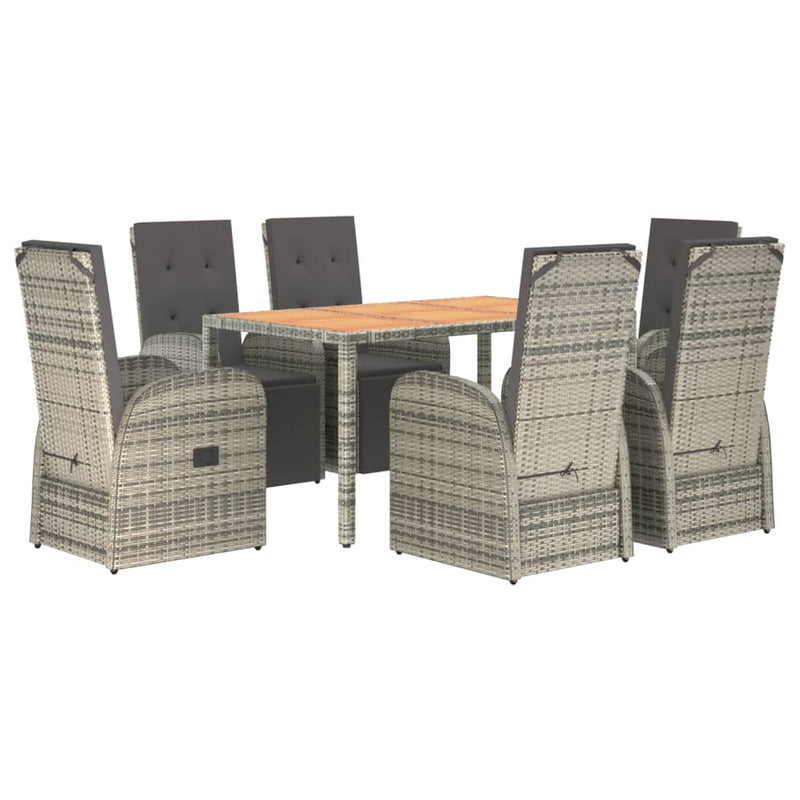 vidaXL 7 Piece Garden Dining Set with Cushions Grey Poly Rattan