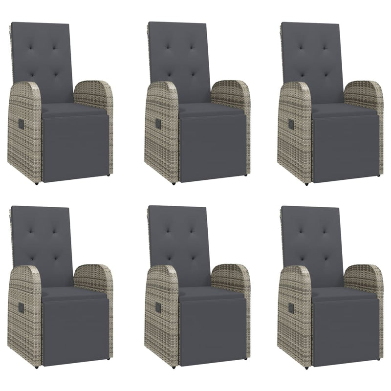 vidaXL 7 Piece Garden Dining Set with Cushions Grey Poly Rattan