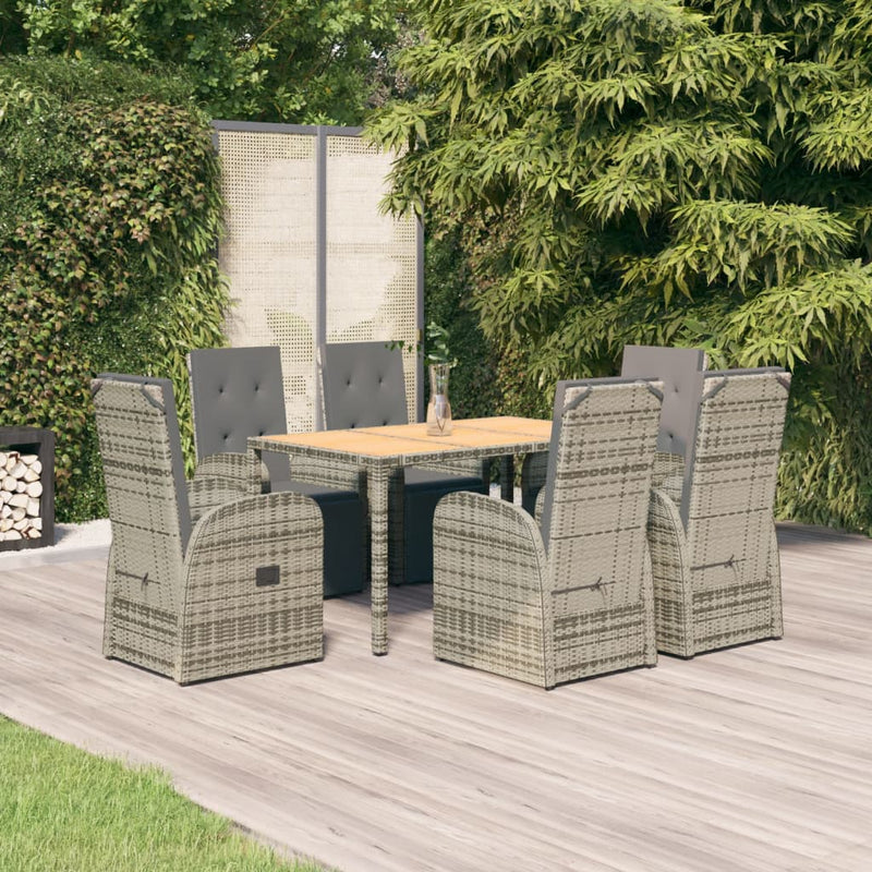 vidaXL 7 Piece Garden Dining Set with Cushions Grey Poly Rattan
