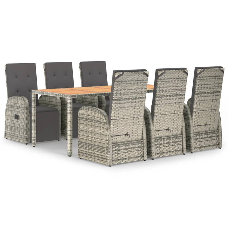 vidaXL 7 Piece Garden Dining Set with Cushions Grey Poly Rattan