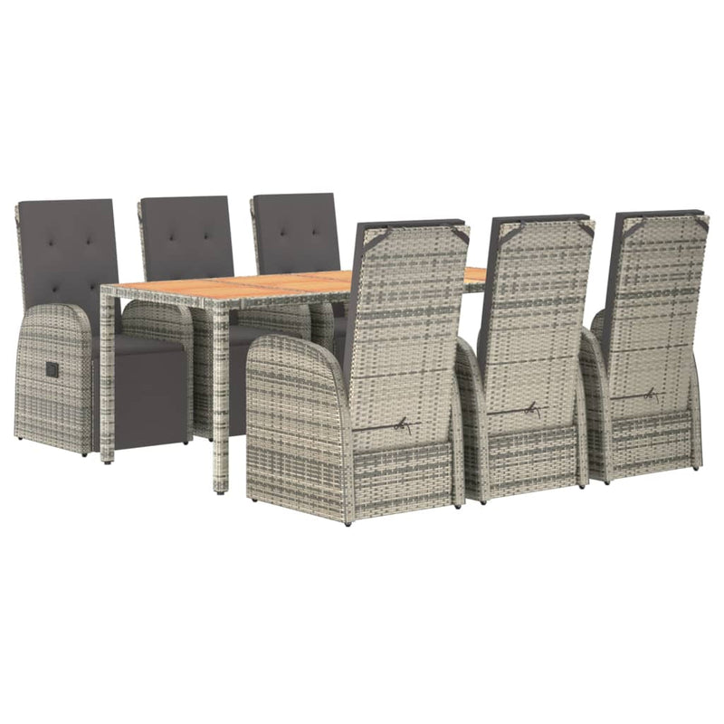 vidaXL 7 Piece Garden Dining Set with Cushions Grey Poly Rattan