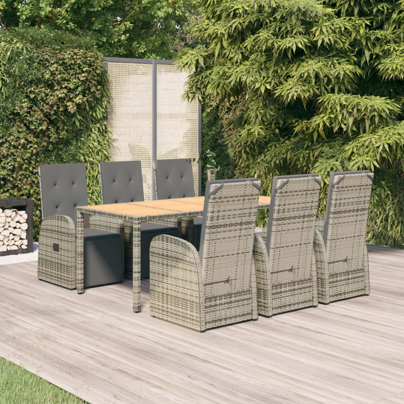 vidaXL 7 Piece Garden Dining Set with Cushions Grey Poly Rattan
