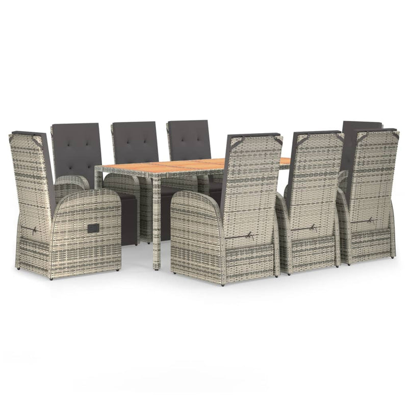 vidaXL 9 Piece Garden Dining Set with Cushions Grey Poly Rattan