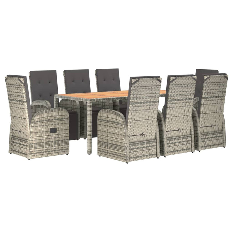 vidaXL 9 Piece Garden Dining Set with Cushions Grey Poly Rattan