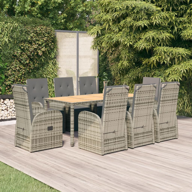 vidaXL 9 Piece Garden Dining Set with Cushions Grey Poly Rattan