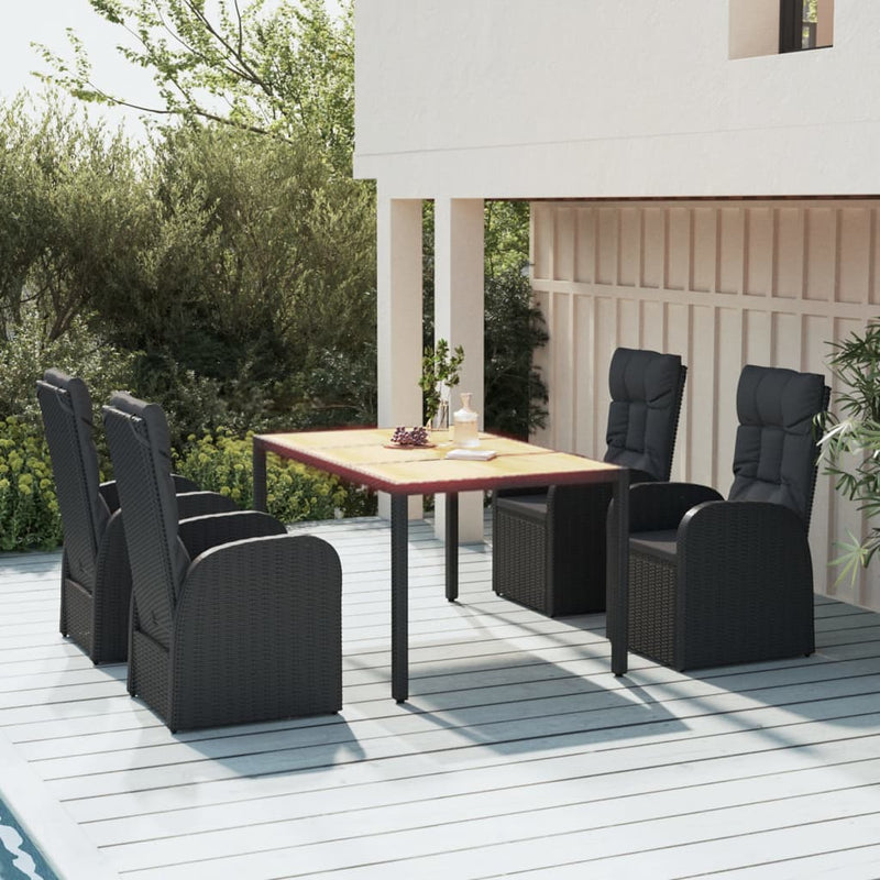 vidaXL 5 Piece Garden Dining Set with Cushions Black Poly Rattan