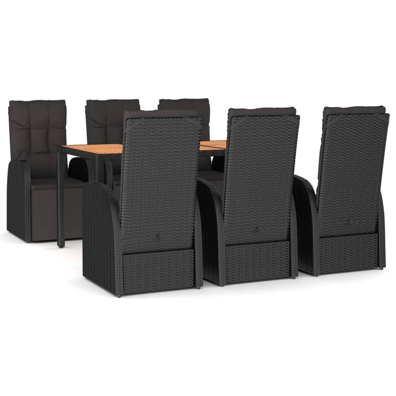 vidaXL 7 Piece Garden Dining Set Black Poly Rattan&Solid Wood Acacia