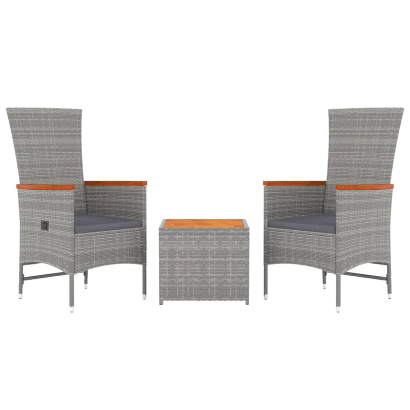 vidaXL 3 Piece Garden Lounge Set Grey Poly Rattan&Solid Wood Acacia