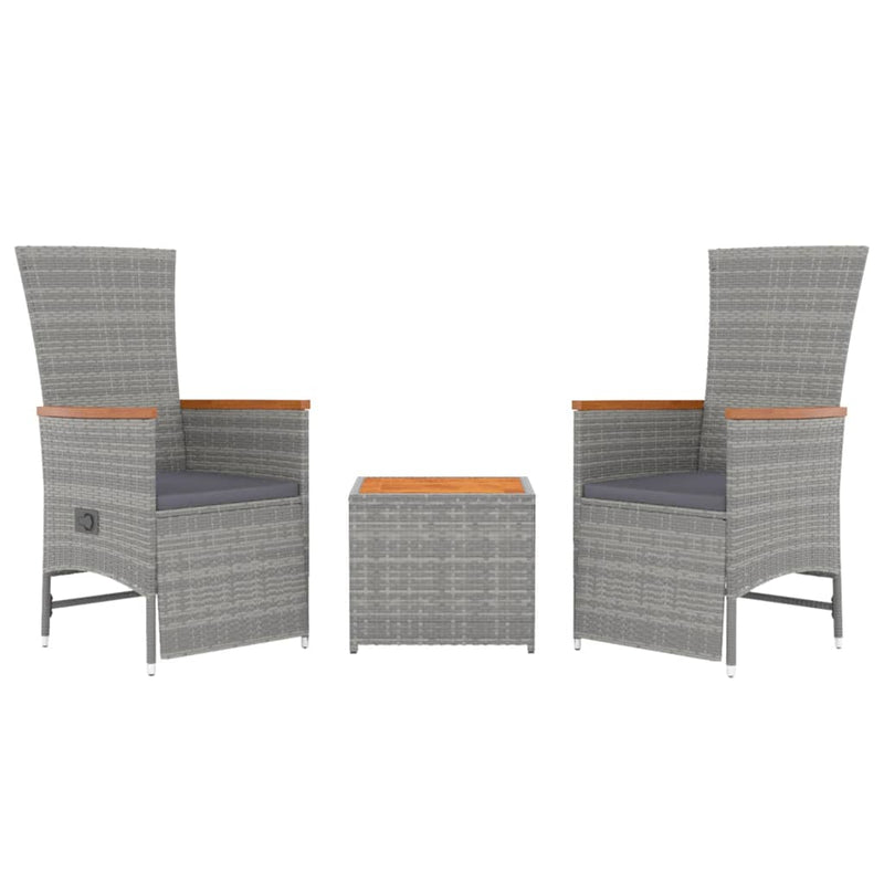 vidaXL 3 Piece Garden Lounge Set Grey Poly Rattan&Solid Wood Acacia