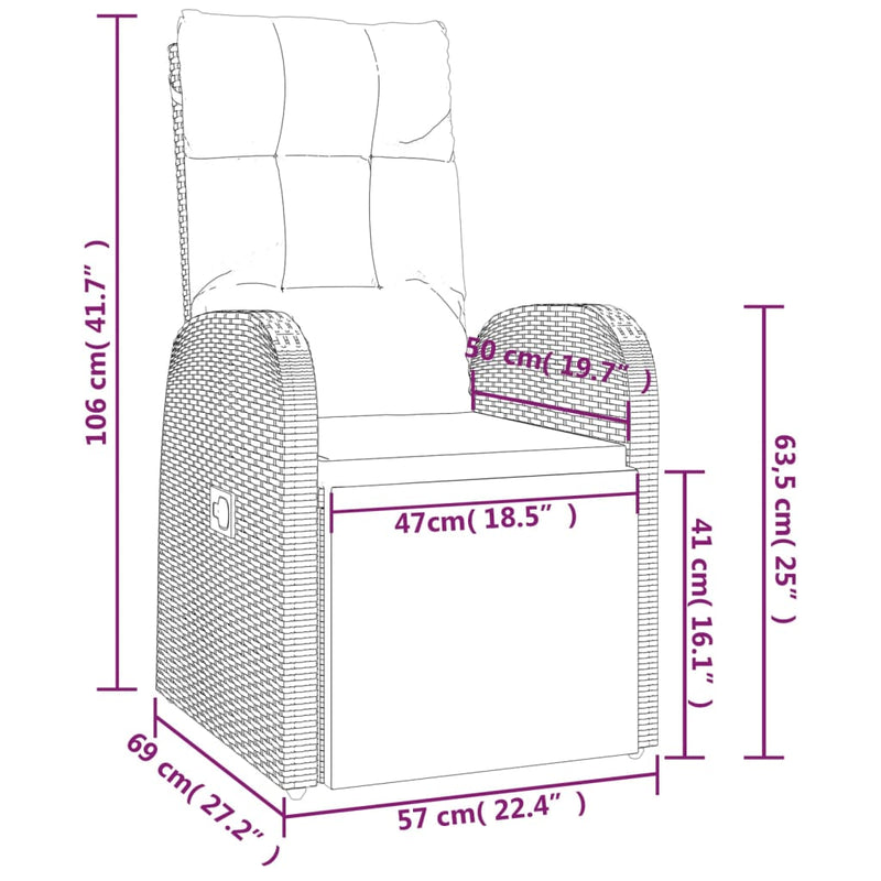 vidaXL 3 Piece Garden Lounge Set Black Poly Rattan&Steel