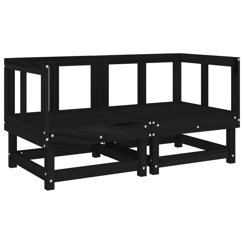 vidaXL Corner Sofas with Cushions 2 pcs Black Solid Wood Pine