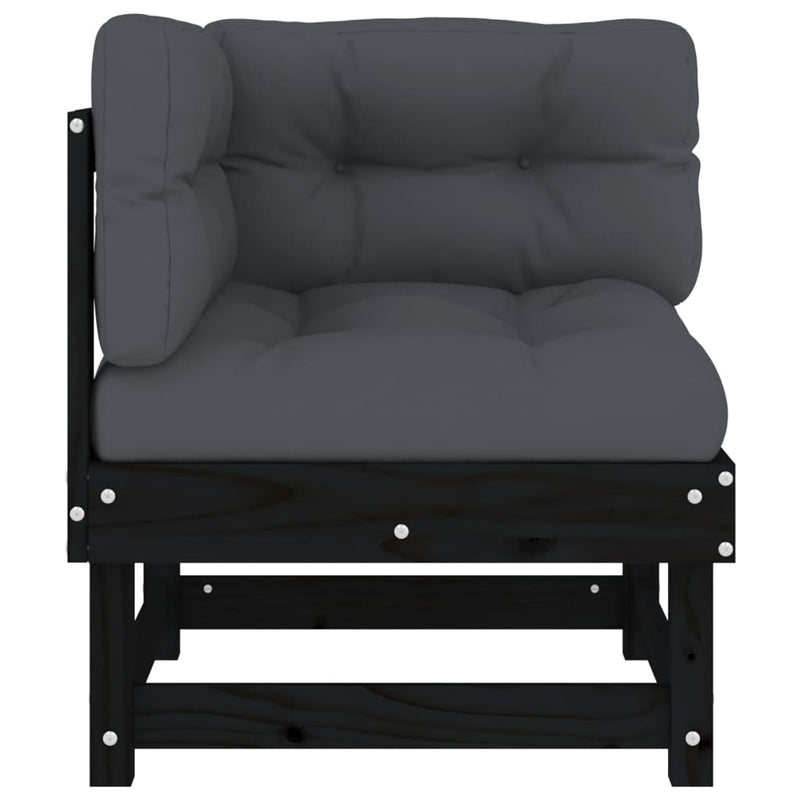vidaXL Corner Sofas with Cushions 2 pcs Black Solid Wood Pine