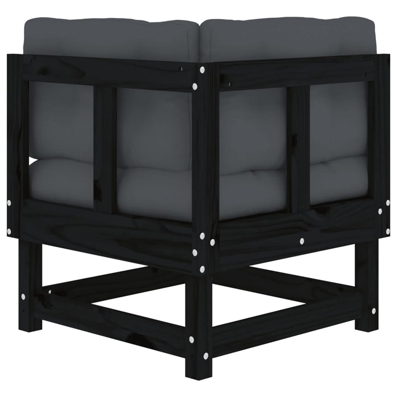 vidaXL Corner Sofas with Cushions 2 pcs Black Solid Wood Pine