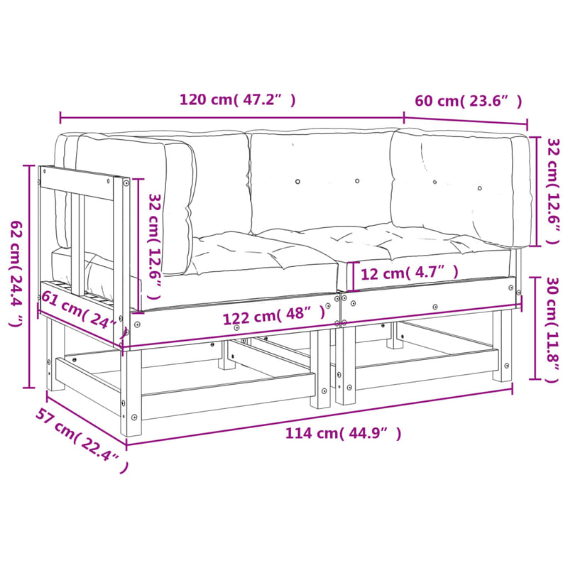 vidaXL Corner Sofas with Cushions 2 pcs Black Solid Wood Pine