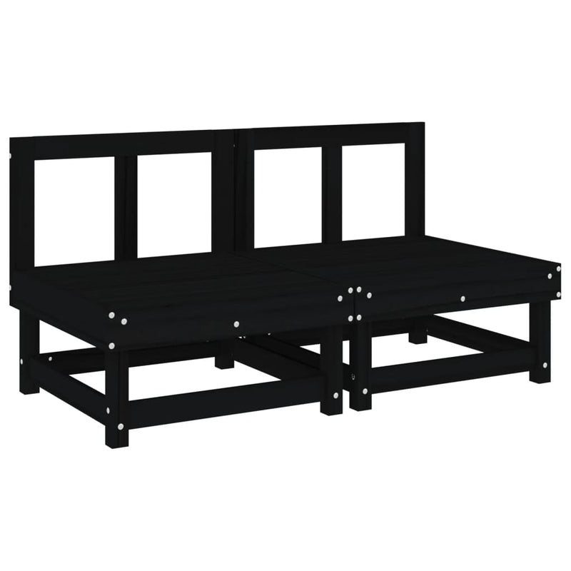 vidaXL Middle Sofas with Cushions 2 pcs Black Solid Wood Pine