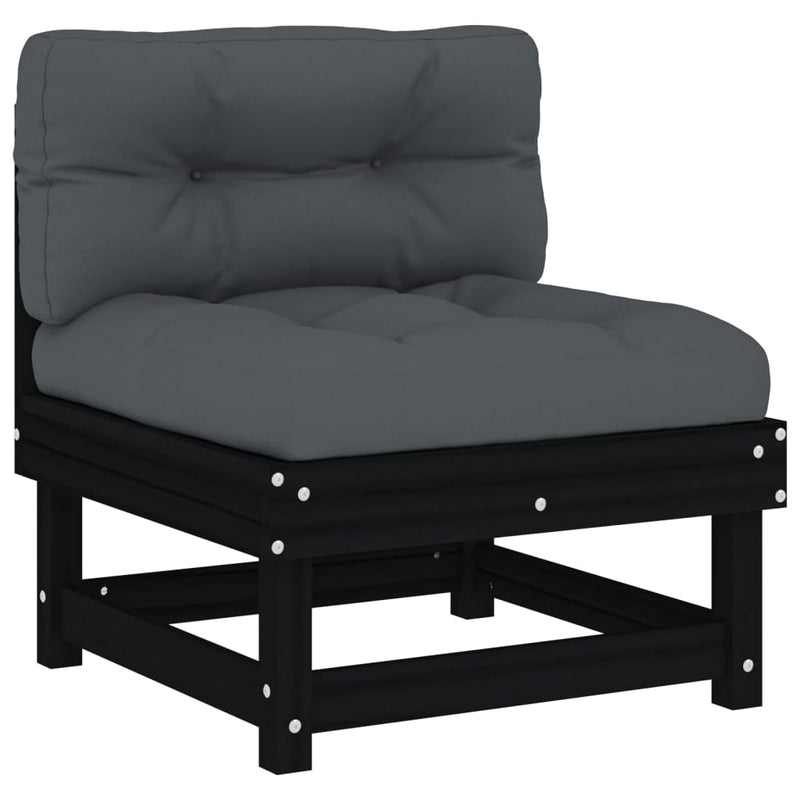 vidaXL Middle Sofas with Cushions 2 pcs Black Solid Wood Pine