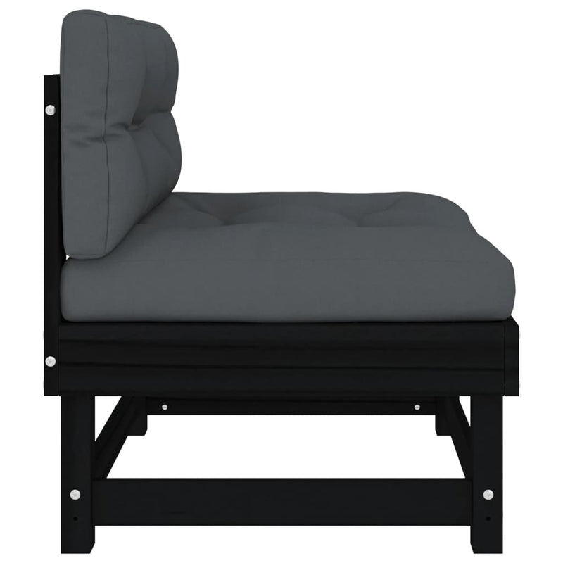 vidaXL Middle Sofas with Cushions 2 pcs Black Solid Wood Pine