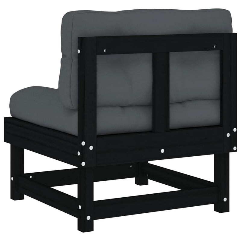 vidaXL Middle Sofas with Cushions 2 pcs Black Solid Wood Pine
