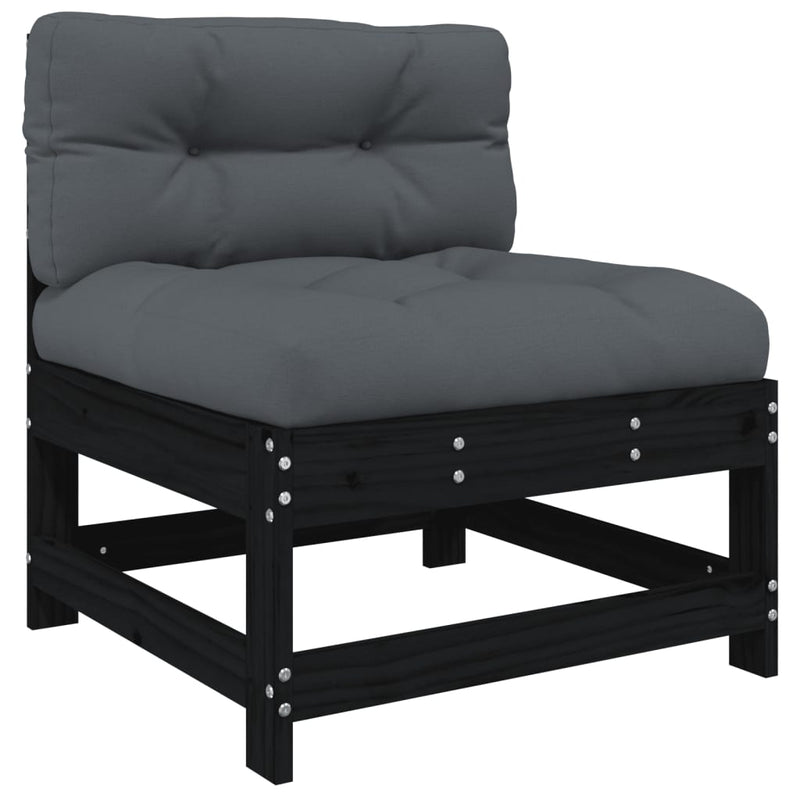 vidaXL Middle Sofa with Cushions Black Solid Wood Pine