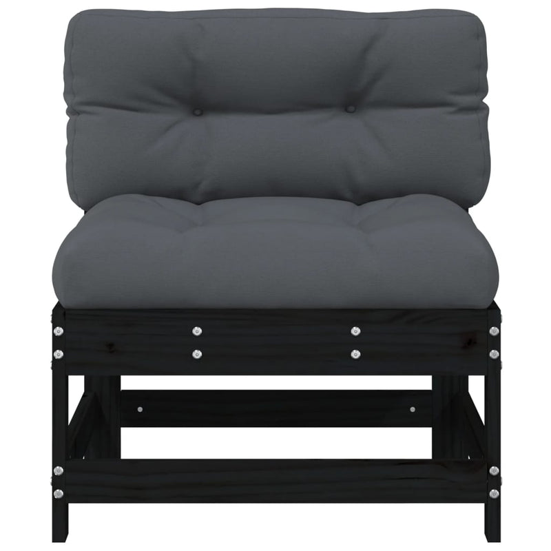vidaXL Middle Sofa with Cushions Black Solid Wood Pine
