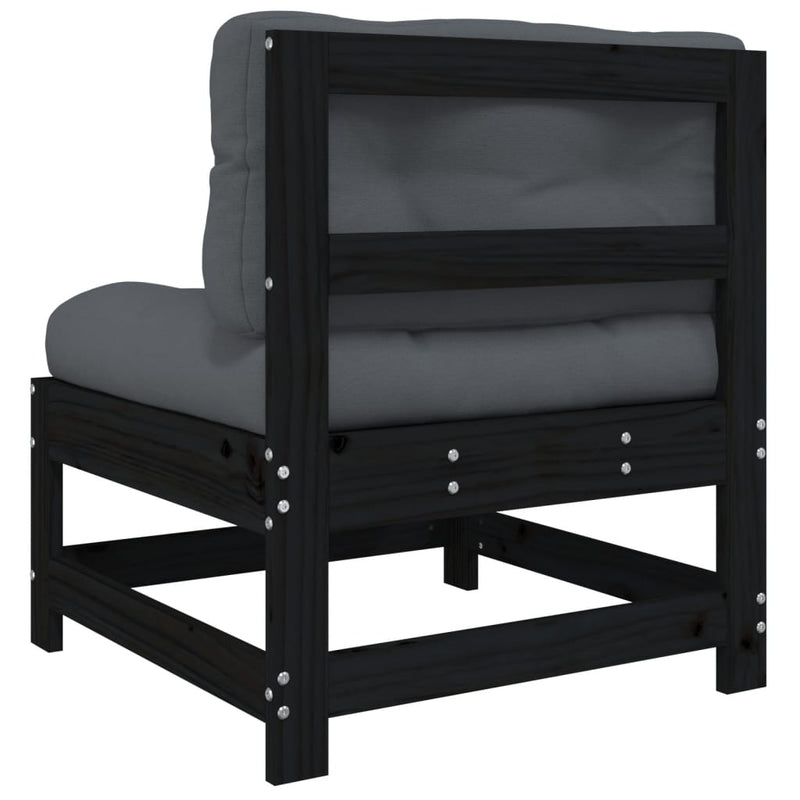 vidaXL Middle Sofa with Cushions Black Solid Wood Pine