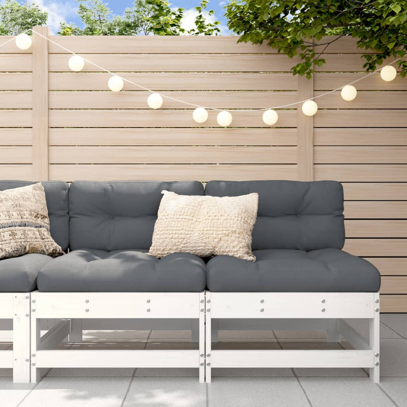 vidaXL Middle Sofas with Cushions 2 pcs White Solid Wood Pine