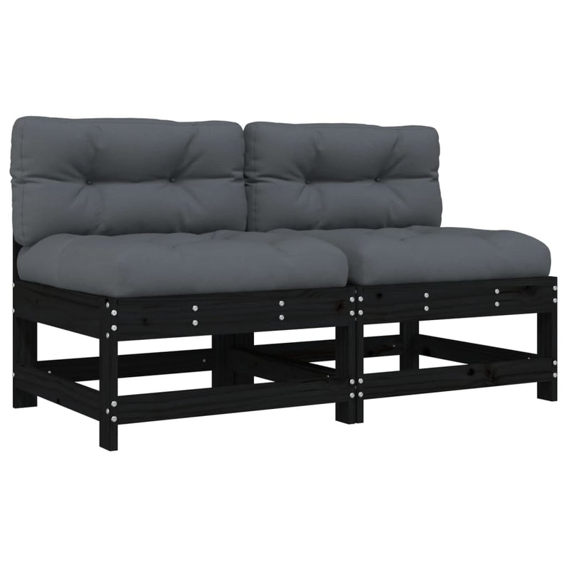 vidaXL Middle Sofas with Cushions 2 pcs Black Solid Wood Pine