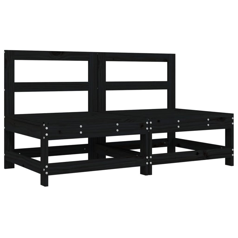 vidaXL Middle Sofas with Cushions 2 pcs Black Solid Wood Pine