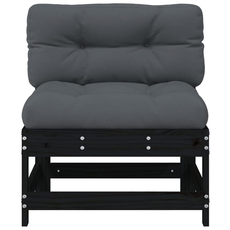 vidaXL Middle Sofas with Cushions 2 pcs Black Solid Wood Pine