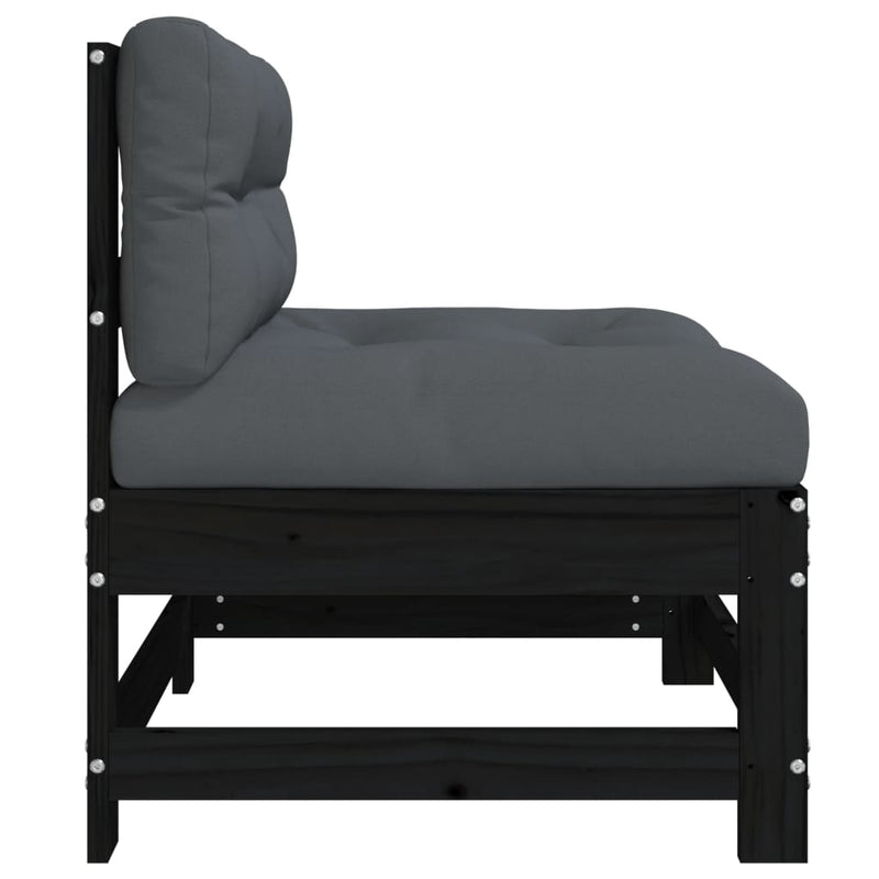vidaXL Middle Sofas with Cushions 2 pcs Black Solid Wood Pine